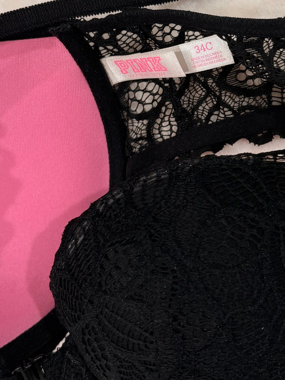 PINK Victoria's Secret Black Lace Racerback Push-Up Bra - Picture 5 of 5